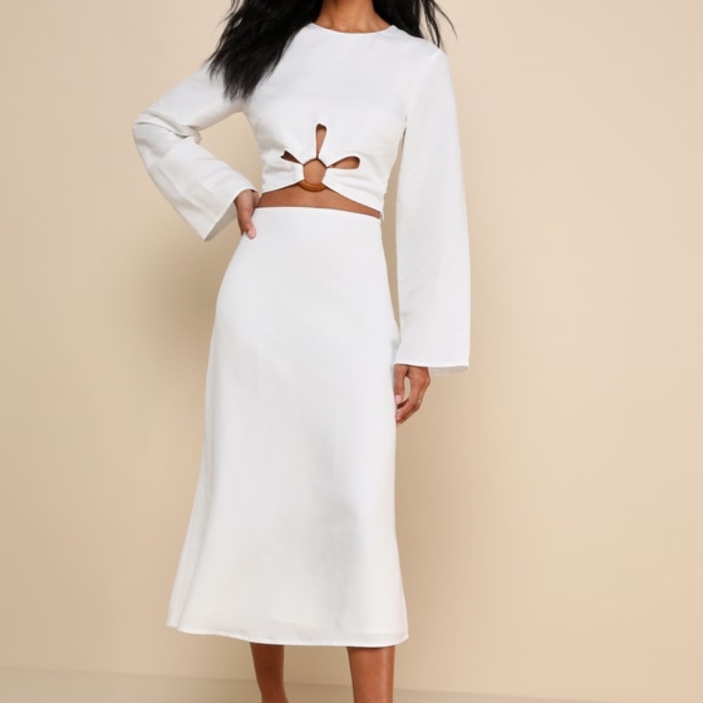 Lulus Effortless Vacay White Linen High-waisted Midi Skirt - Size M